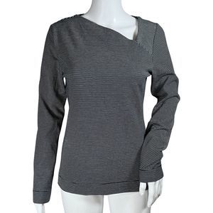 Kate Spade Saturday Shirt‎ Womens Small Black Gray Striped Asymmetrical Neck